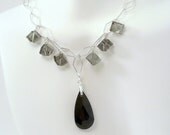 Black Grey Crystal Sterling Silver Necklace