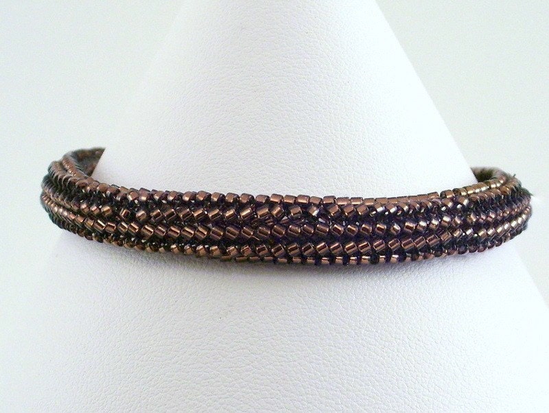 Coppery Brown Bracelet Herringbone Stitch