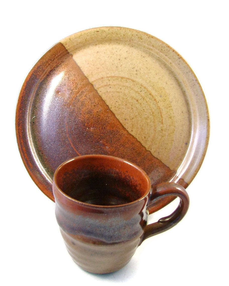 Mug and Dinner Plate Set / Handmade Ceramic Stoneware Wheel Thrown Clay Pottery