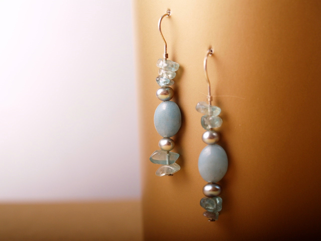 Soft aqua earrings of apatite, freshwater pearl, and amazonite