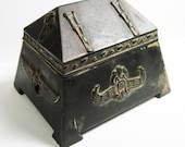 Antique Art Nouveau Metal Jewelry Box - Jewelry Casket Egyptian Revival Gothic 1900