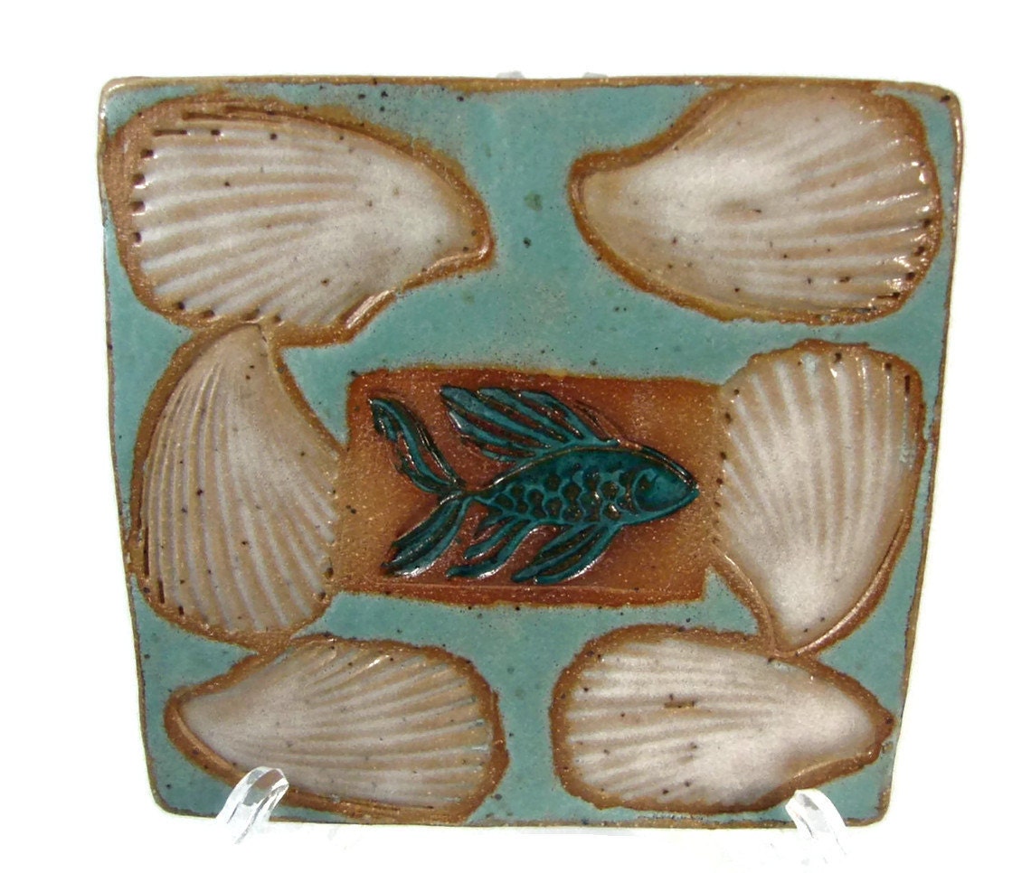 Ceramic Fish Tile or Coaster / Handmade Stoneware Pottery