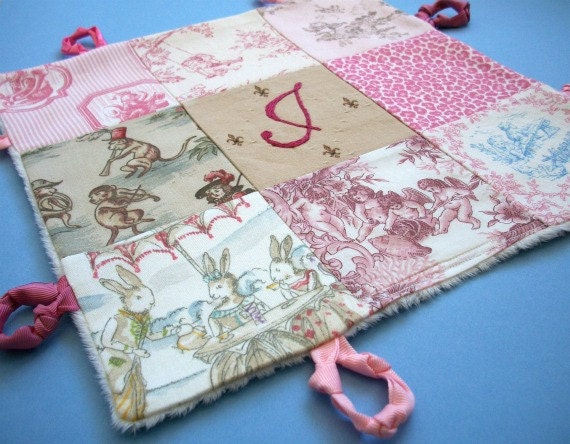 Hand Embroidered Custom  Lovey Clutch with Circle Knotties by Dolce Dreams