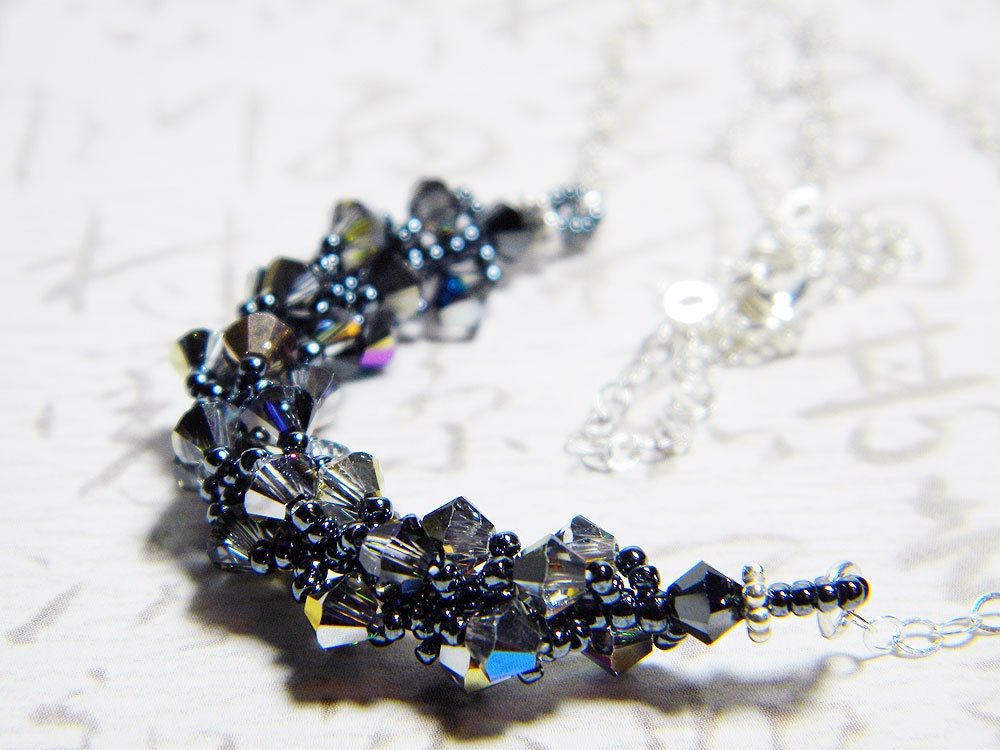 Swarovski Crystal Necklace Limited Edition Colors, Spiral Beadweaving, Sterling Silver - "Polaris III" by Whimsy Beading
