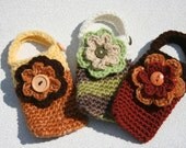 Flower Cell phone case or cozy crochet rust, gold, brown, green, orange Custom colors available