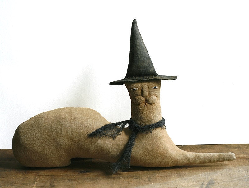Primitive Doll - Handmade Witch Cat Folk Art Doll - Made to Order