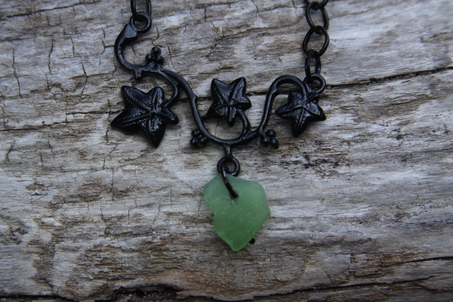 Black Ivy - Green Sea Glass Necklace