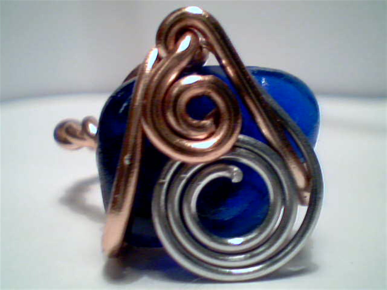 Genuine wire wrapped colbalt blue beach sea glass jewelry handmade ring