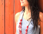 red, pink and grey double strand necklace