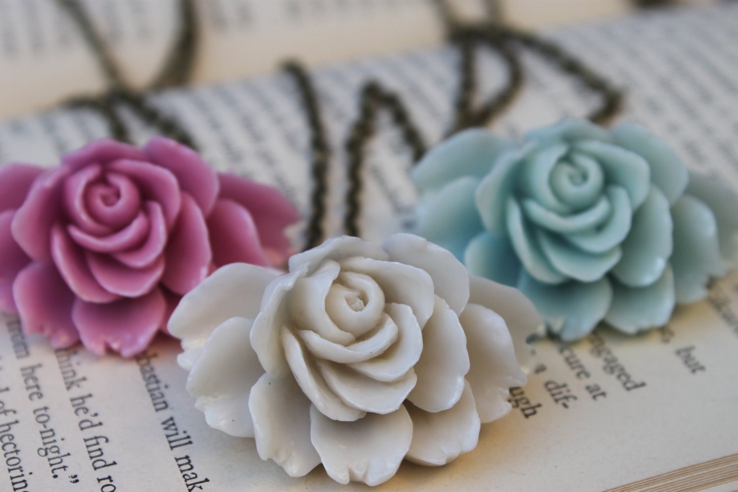 Flower Cabochon Necklace - Ivory, Pink, or Blue