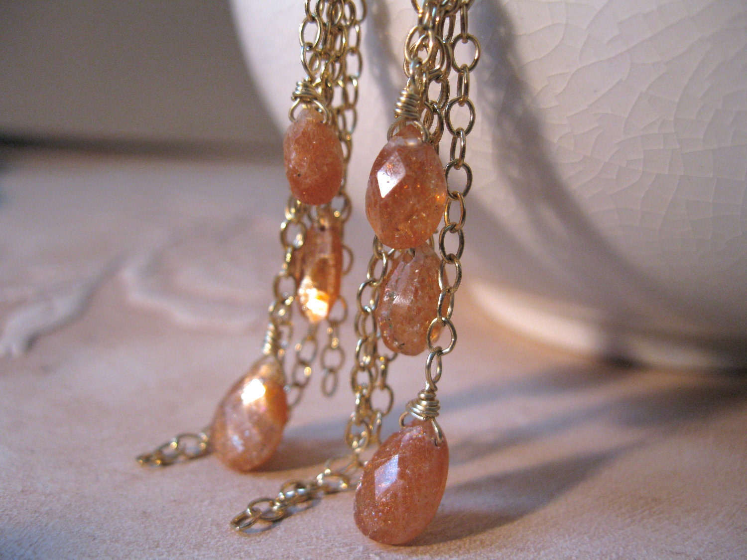 Gold Dangle Sunstone Earrings