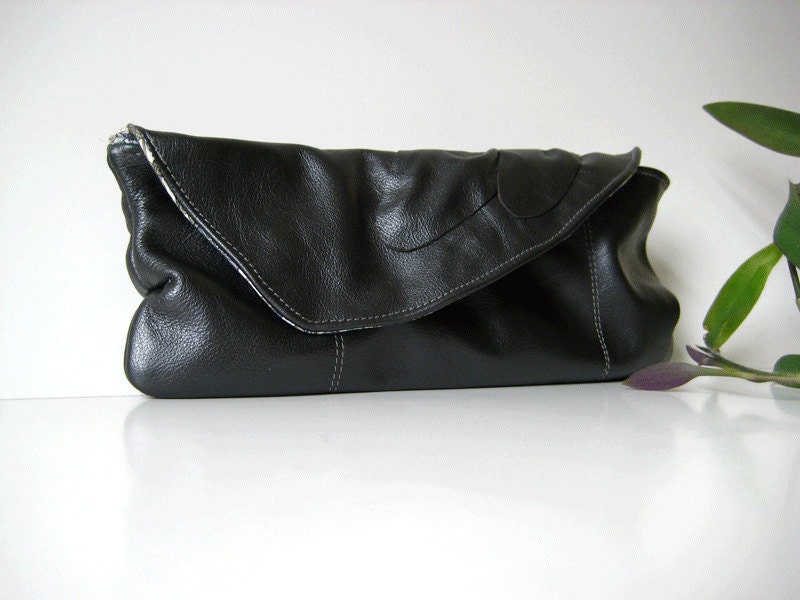 remnant leather clutch in dark shimmer slate grey with vintage lining NEW fall/winter 2011 // la pochette