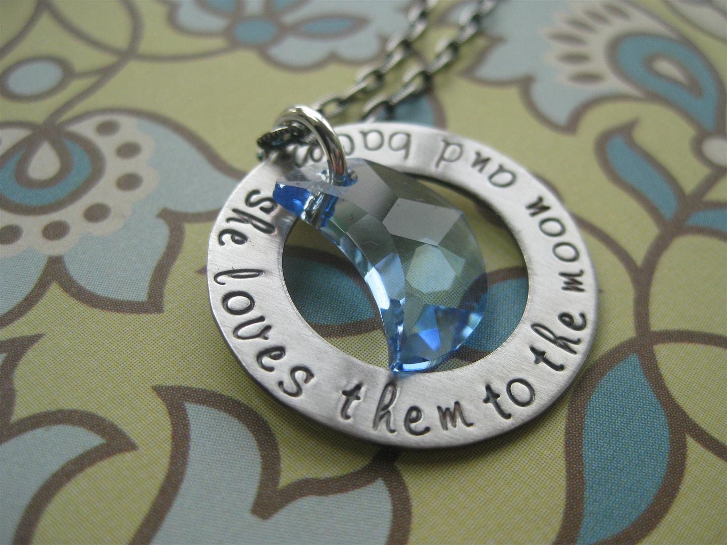 She Loves Them To The Moon And Back Hand Stamped Necklace Sterling Silver