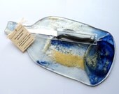 Flat bottle cheeseboard with knife- blue, silver, gold
