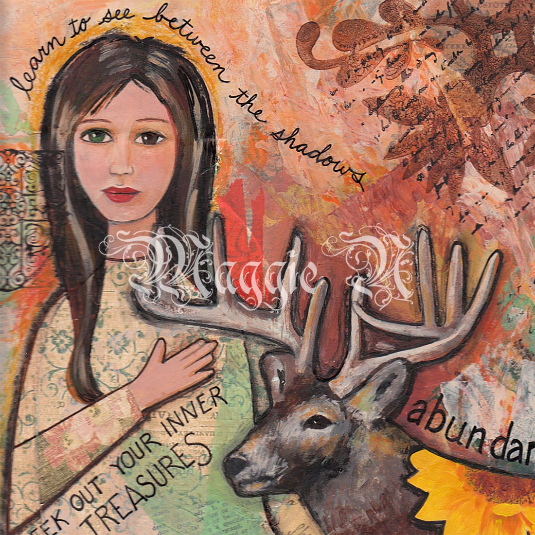 Deer Totem - Print of my Original Mixed Media Painting - 5.5 x 7.75 Inches