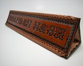 Executive Leather Desktop Name Plate with Braided Edges and Your Name in Two Different Fonts on Two Different Sides