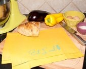 Eat Local Mustard Yellow Linen Tea Towel