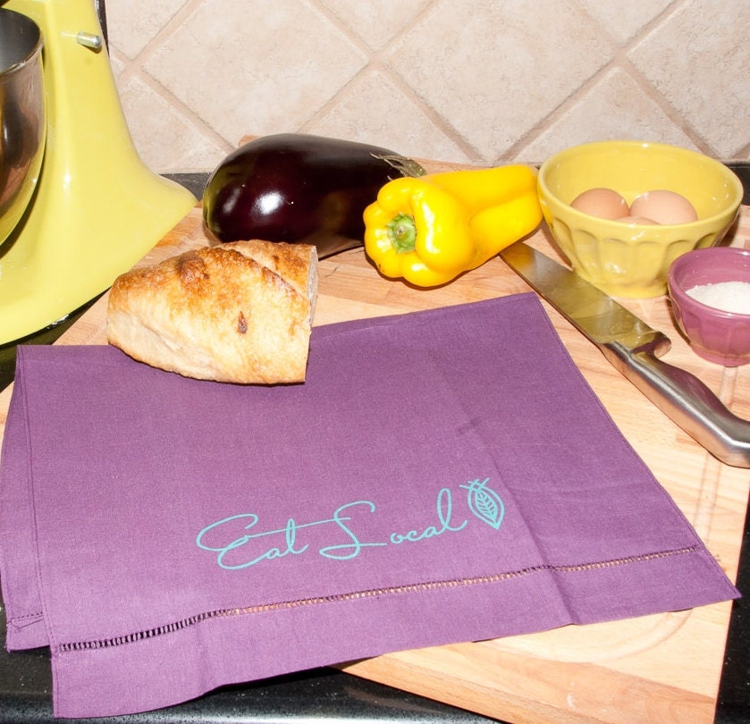 Eat Local Eggplant Linen Tea Towel