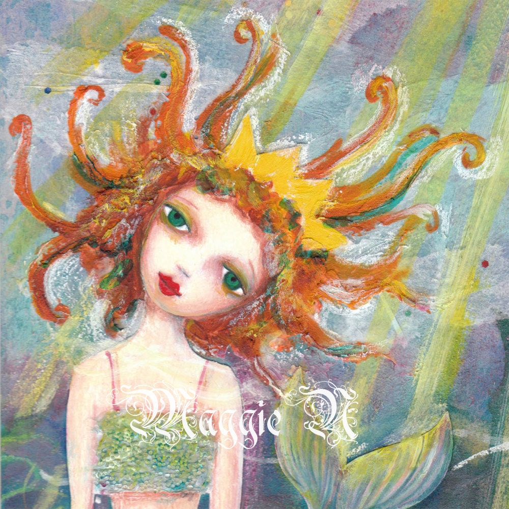 Little Mermaid with Crown - Print - Underwater with Sun Rays - Bad Hair Day