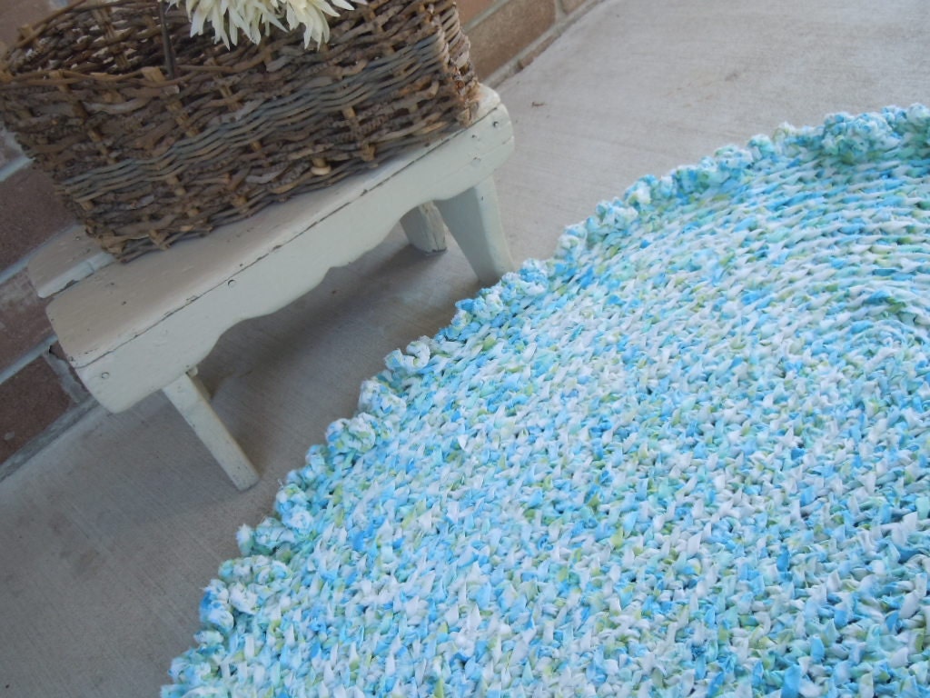 Rag Rug Shabby Chic Blue Rose Confetti Crochet Rag Rug