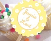 Cupcake Picks, Toppers, Wedding, Bridal, Baby Shower, Birthday, Baby Shower, Yellow, Personalized, Set of 12, by NecessiTees on Etsy Il_170x135