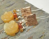 Carnelian Rose, Copper, Sterling Silver, Carnelian, and SW crystal soldered Earrigns, ThePurpleLilyDesigns