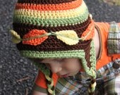 Colorful Crocheted Fall / Winter Hat with Autumn Leaves for Boy and Girl- Newborn- Adult - Made To Order