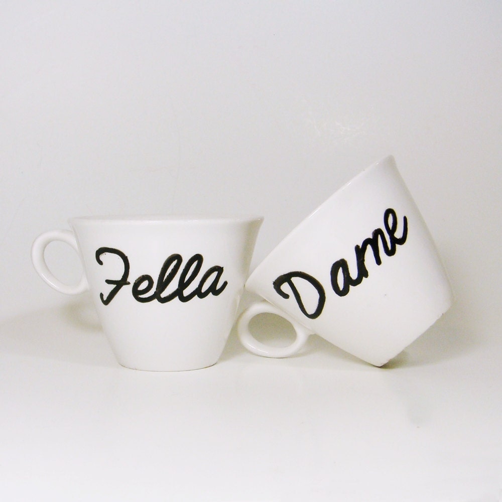 Coffee Cup Set - Fella and Dame - His and Hers - Hand Painted