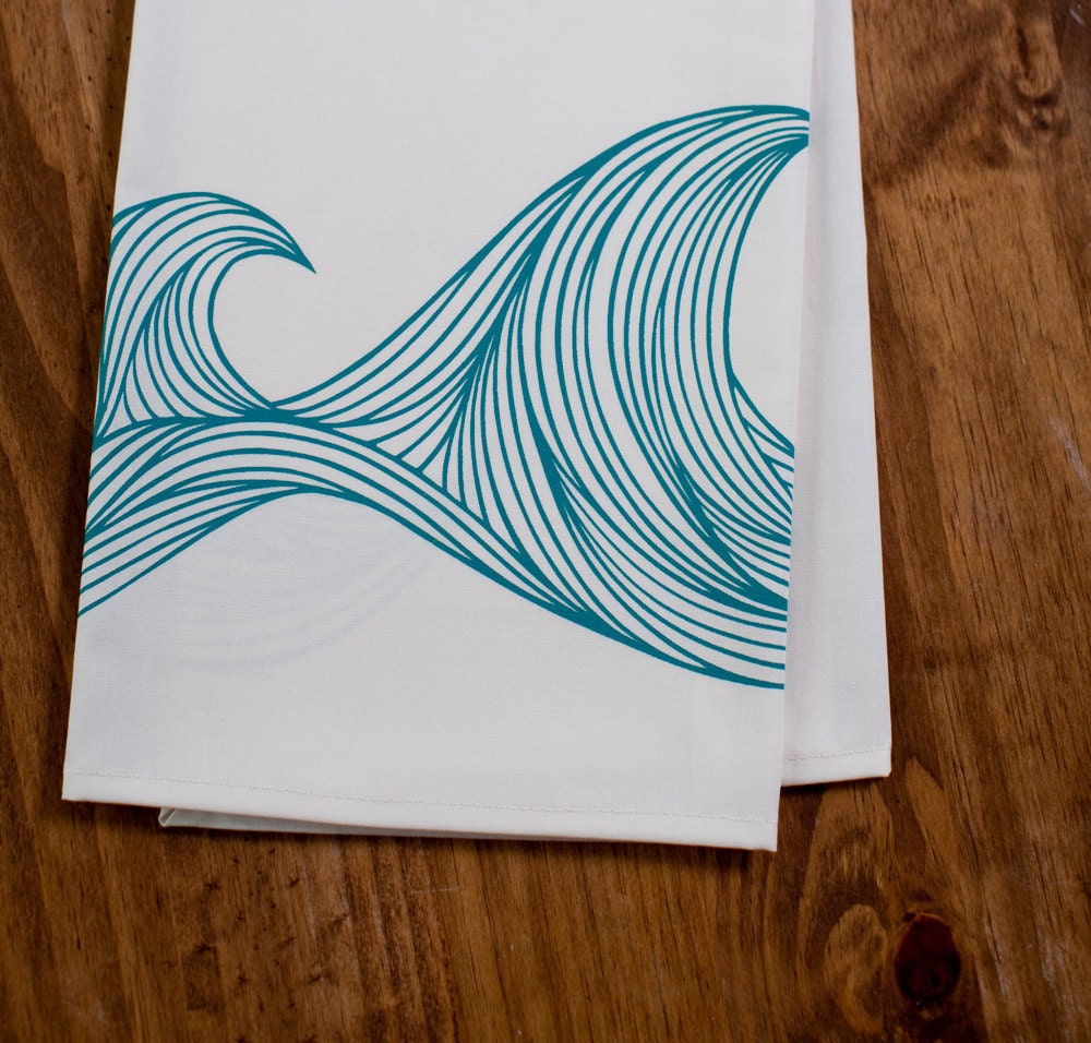 waves . organic tea towel