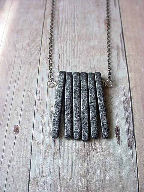 Modern Industrial Unisex Gray Spikes Necklace - Concrete Slate Grey Ceramic Pendant Gift for him or her Under 25
