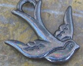 6 Pcs Black Plated pewter Swallow Double Sided Charms 834