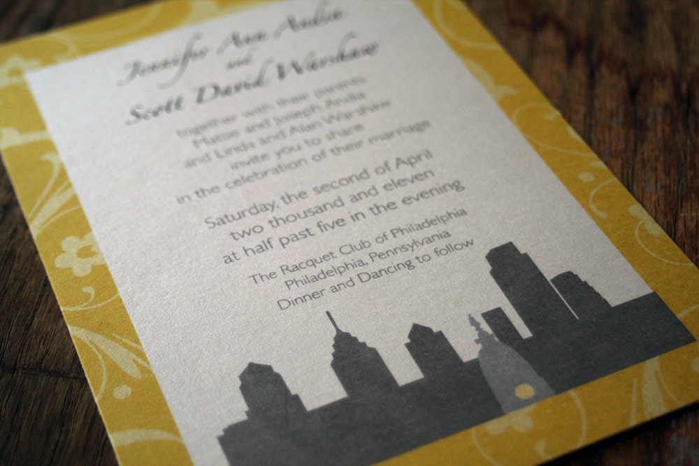 Modern Wedding Invitation Skyline and pattern Phildelphia-NYC, any city