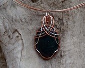 Chrysocolla Jasper Pendant Wire Wrapped in Sterling Silver and Copper