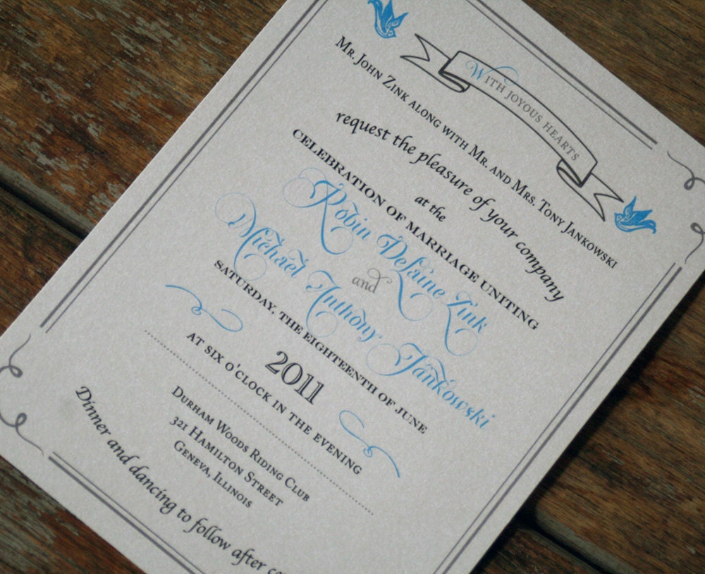 Vintage Wedding Invitation Vintage Calligraphy Birds