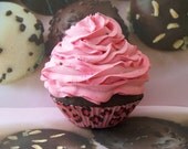 Fake Cupcake Photography Prop for Birthday Pink Cheetah Leopard Cupcake Liner Chocolate Cupcake Pink Icing Frosting Tons of Fairy Dust