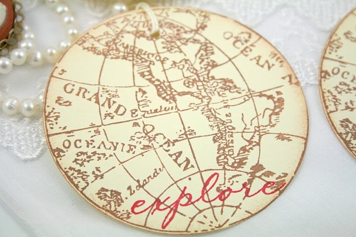 Globe Map Gift Tags Masculine For Men Explore Vintage Style