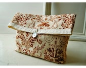 Brown Damask bag purse Pouch Clutch Vintage Style Flat Bottom Padded Kindle Make Up Travel Gadget Bag tagt team