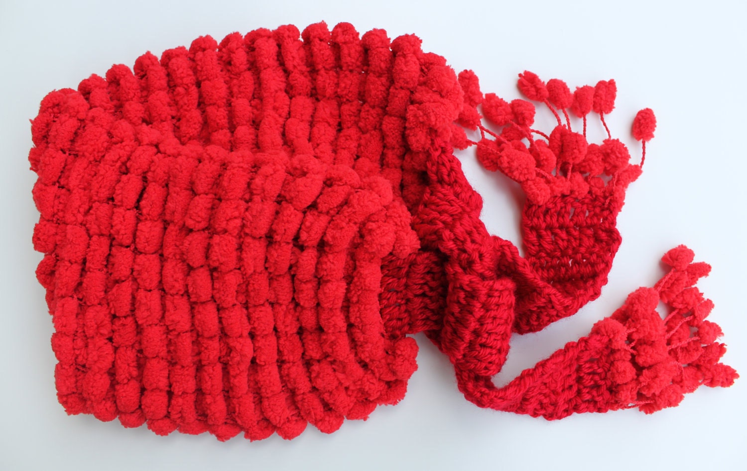 Made To Order- Elegant Knitted Soft Warm Pom-Pom  Red or Black Scarf / Cowl / Neck Warmer for Winter/Autumn/Fashion