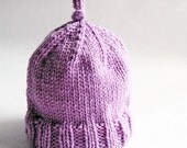 Photo Prop Baby Hat, Umbilical Knot, Solid Color Custom Hand Knit, You Choose Color and Size
