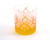 Glass Tumbler / Candle Holder - Strands - Orange and Yellow Frost - Etched and Painted Glassware