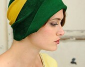 Green Cloche - vintage yellow detail- made to order