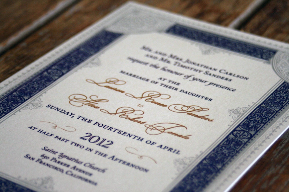 Vintage Wedding Invitation French Calligraphy Custom