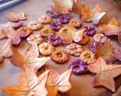Edible Cake Decorations- 50 Fall Gumpaste Leave and Sugar Blossoms- Autumn Harvest Package