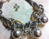 HUGE Chunky Mixed Metal Messy Chain Statement Bib Necklace and Earring Set, Born This Way