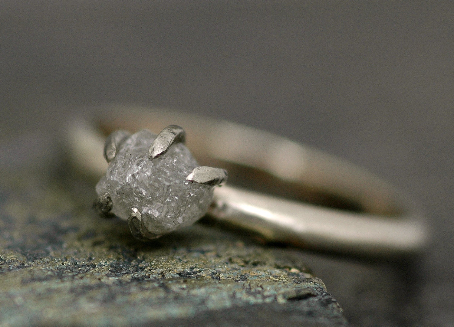 Prong-Set Rough Large Diamond Stacker Ring in 18k White or Yellow Gold- Size D Diamonds