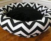 Dog Bed - Cat Bed - Stunning Black & White Stripes, Zig Zag, Chevron with Soft Minky Fleece
