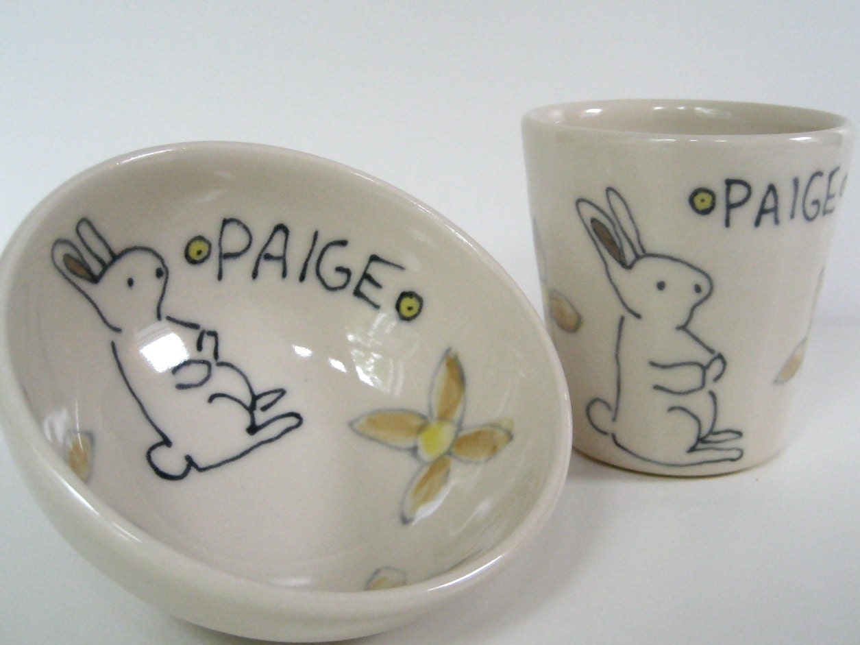 Baby Gift- Personalized Set - Bunny Rabbit- Small Bowl and Juice Cup- Personalized Baby Gift