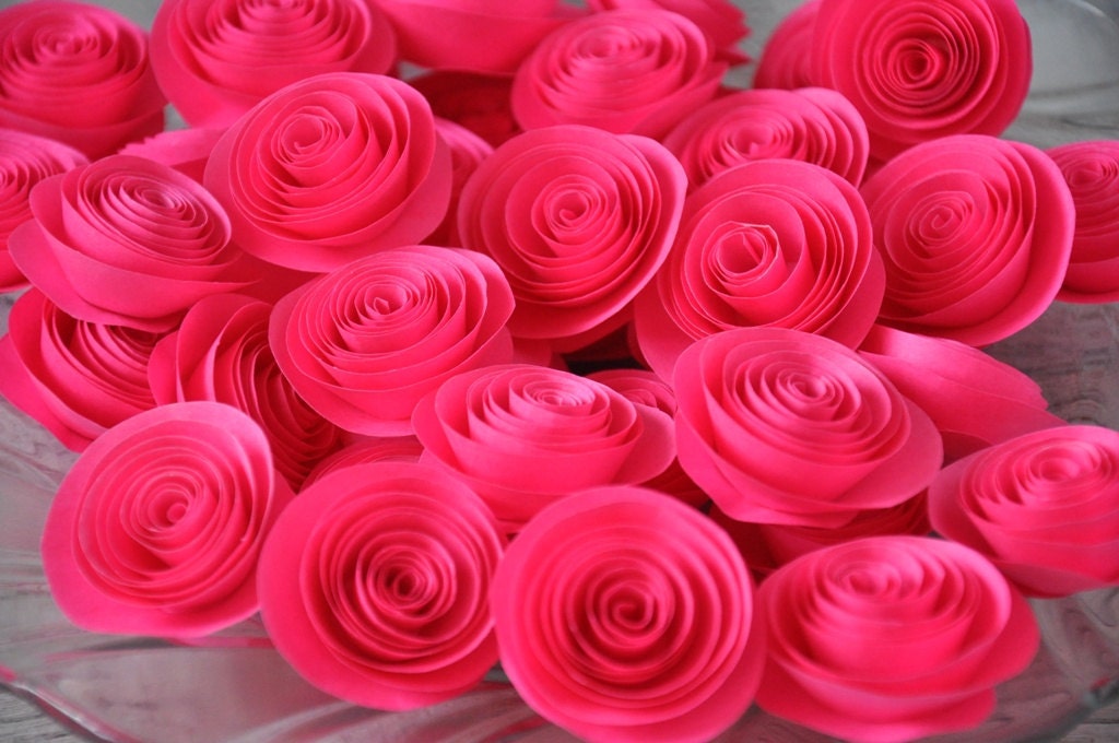 Paper Flowers for Wedding Decors, Embellishments or Scrap booking - Neon Fuchsia Pink - 60 pcs - Wholesale