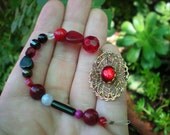Gold and Red Victorian Charm with Red Beaded Hair Accessory (Part Two of Two Step Process Hair Sticks)