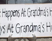 Primitive Sign What Happens At Grandma's Stay At Grandma's White Wood Fence Board